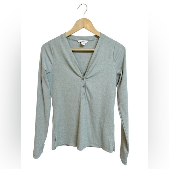 Athleta Uptempo Ribbed Long Sleeve Henley Top Green Size Small - Picture 6 of 7